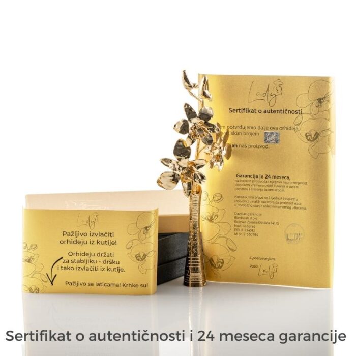 Lux pokloni-zlatna orhideja vaza-pozlata-24k zlato-poklon za nju-zenu-devojku-mamu-svadbu-8 mart-nova godina-Beograd-golden roses-Lady-gift box