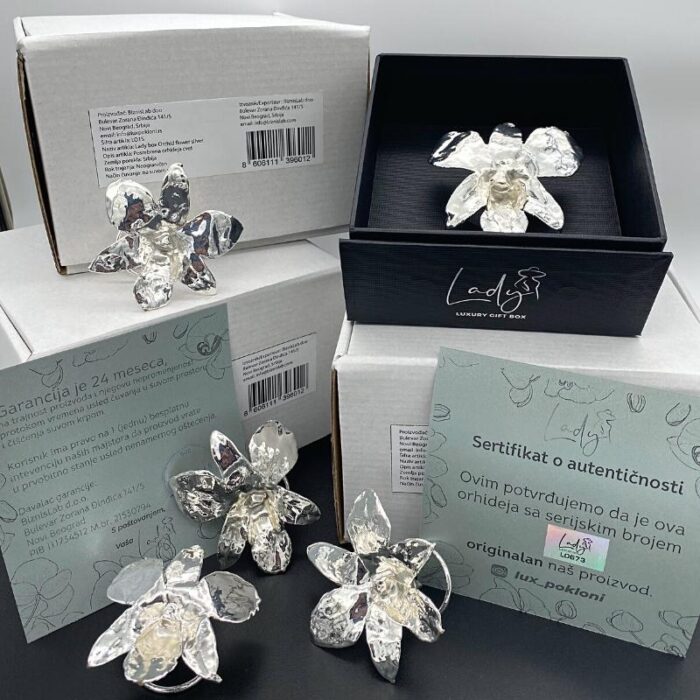 Lux pokloni-srebrna orhideja cvet-posrebra-925 srebra-poklon za nju-zenu-devojku-mamu-svadbu-8 mart-nova godina-Beograd-golden roses-Lady-gift box